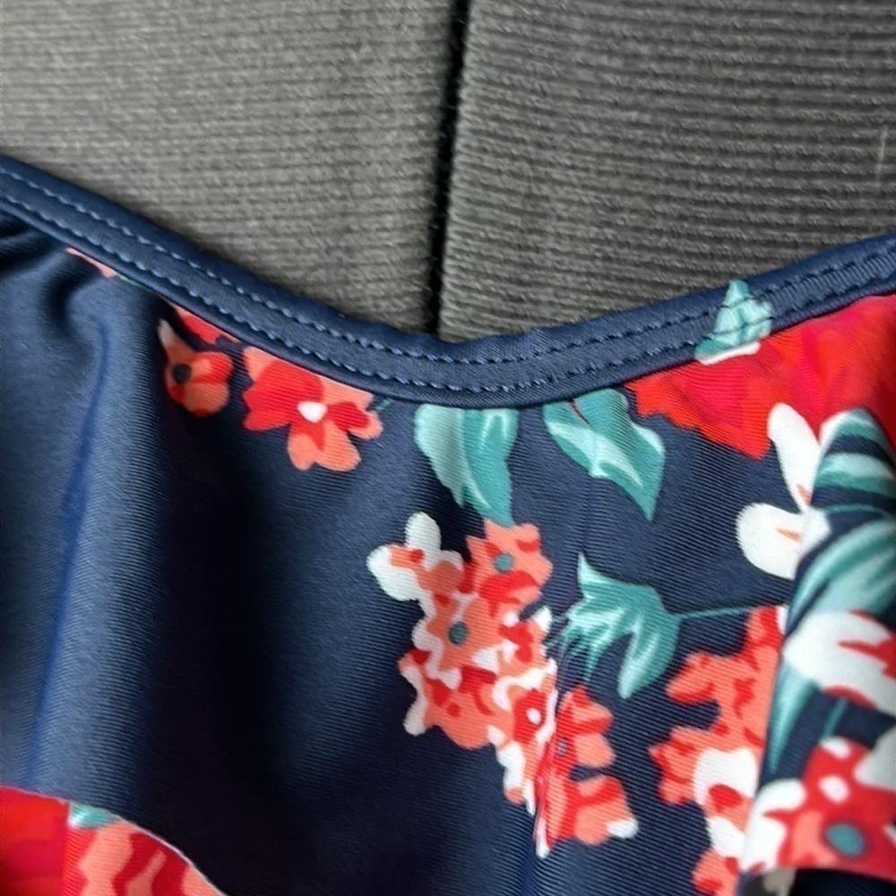 Cocoship swim top floral ruffled ties at neck size small blue orange red - Picture 2 of 11